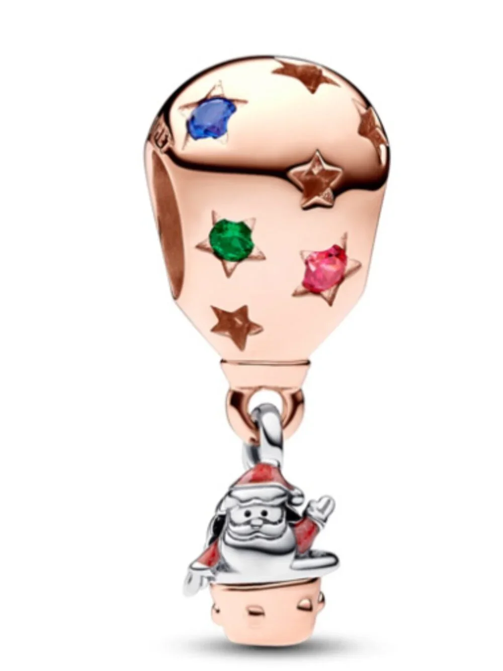 New Pandora Silver & Rose Gold-Plated Hot Air Balloon Santa Claus Charm